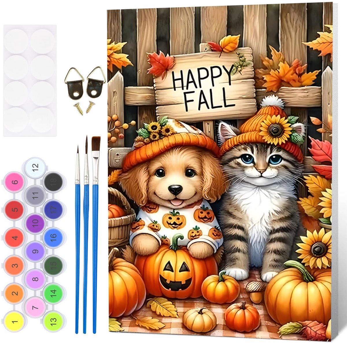 Verf op nummers volwassenen - Halloween kat en hond schilderij - DIY acryl verf kit - creatief ontspannend - ShopVlot