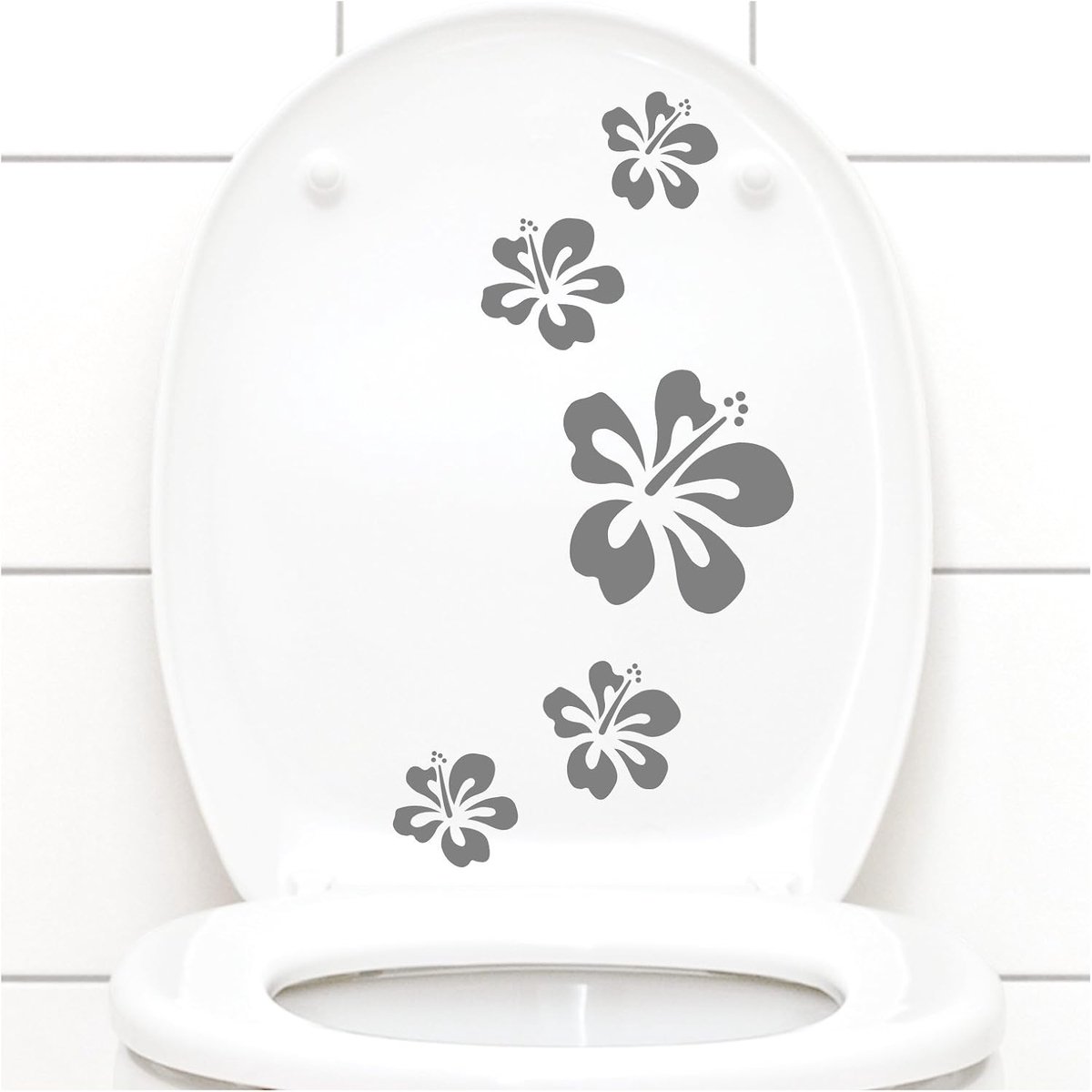 W916 Toiletdeksel sticker hibiscus bloemen I middelgrijs 5-delige creatieve set I badkamer bloemen hibiscus sticker muursticker