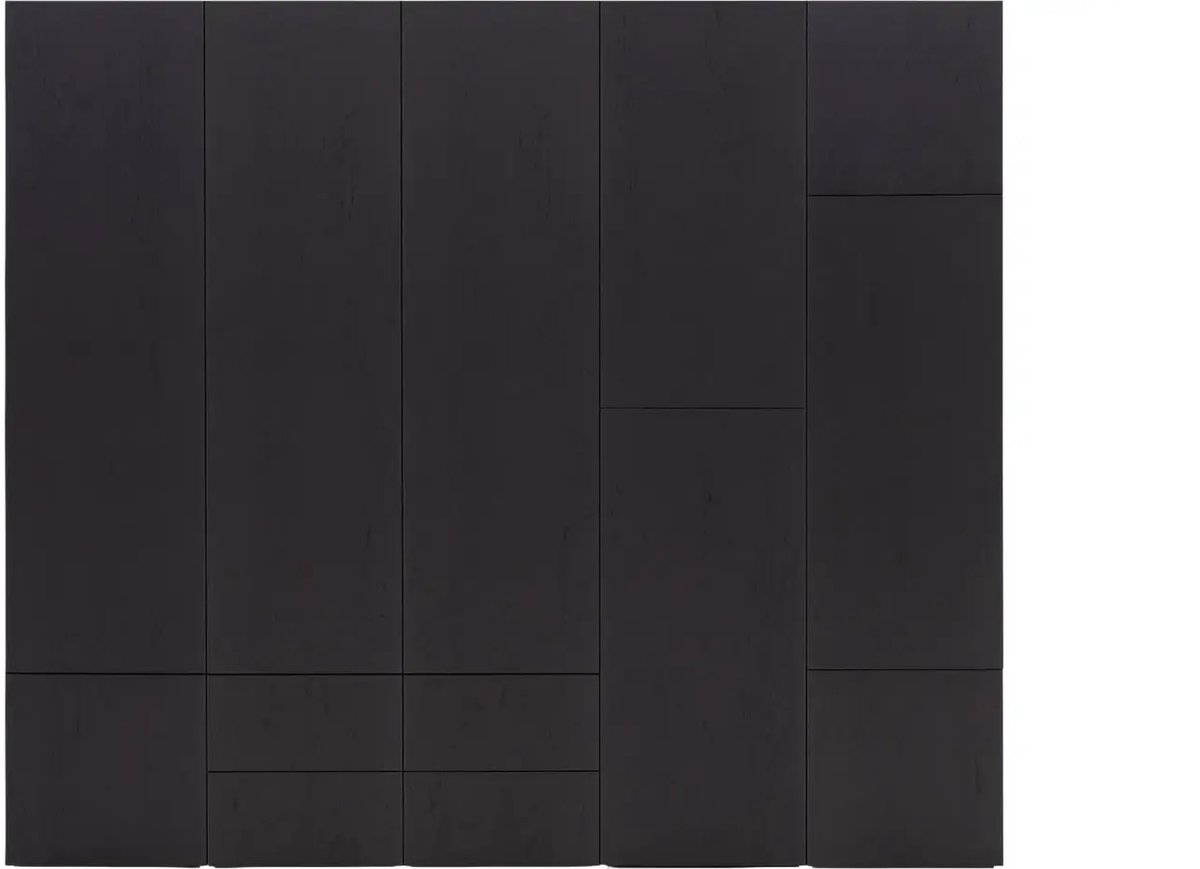 Goossens Kast Systeem Malaga Online, Opstelling Compleet 5 Elementen 250 Cm B Start Met Module 3 Inclusief Ladeblok En Extra Legplank - Hout Zwart