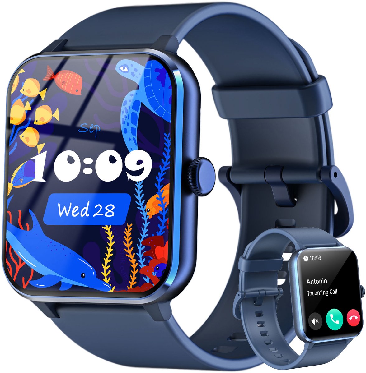 Blackview Smartwatch voor Dames & Heren - R50 Bluetooth - SOS - 1,85 inch HD-touchscreen - hartslagmeting/SpO2/slaap/stressmeting - meer dan 100 sportmodi - compatibel met Android & iOS - Blauw