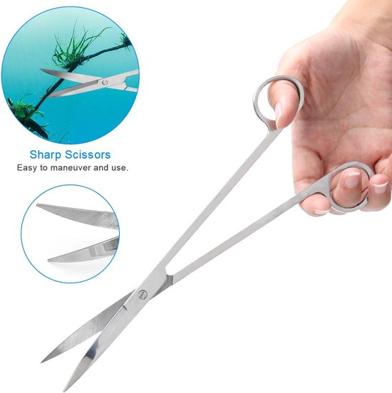 6-in-1 Aquascaping-tool voor waterplanten, roestvrij staal, zilver, pincet, schaar, spatel voor aquarium, schoon aquascaping-gereedschapssets met visnet, 80p PH-papier (zilver) — afbeelding 3