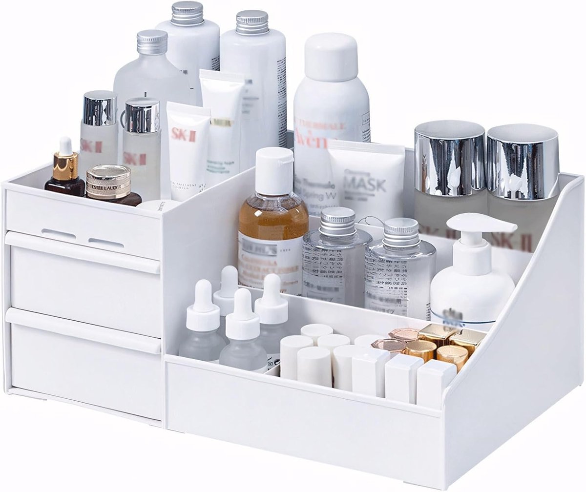 Make-up Organizer Cosmetische 2 Laden Opslag voor Slaapkamer Badkamer van Lippenstift Sieraden Nagellak 4 Compartimenten 26,5 x 16 x 12 cm Wit