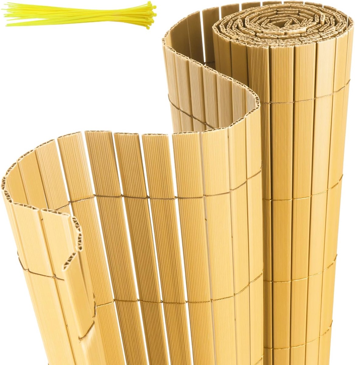 90 x 500 cm, inkijkbescherming met kabelbinders, versterkte W-structuur lamellen, weerbestendige windbescherming voor balkon, tuin en terras, bamboe
