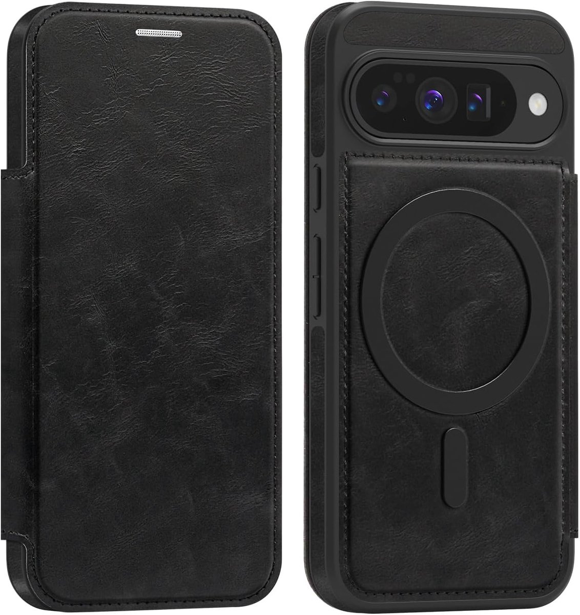 Compatibel met Google Pixel 10 Pro Hoesje/Pixel 10 Hoesje 2025 6,3 inch Flip Cover PU Leer RFID Blocking Kaarthouder Portemonnee 【Compatibel met Magsafe】 Magnetische Telefoonhoes (Zwart)