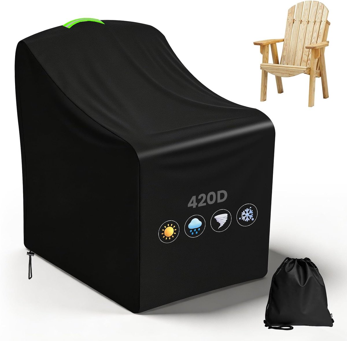 Beschermhoes, 76 x 83 x 99 cm (b x d x h), 420D Oxford, waterdicht, met trekkoord en reflecterende handgreep, uv-bestendige tuinstoel, tuinstoel, afdekking voor Adirondack stoelen