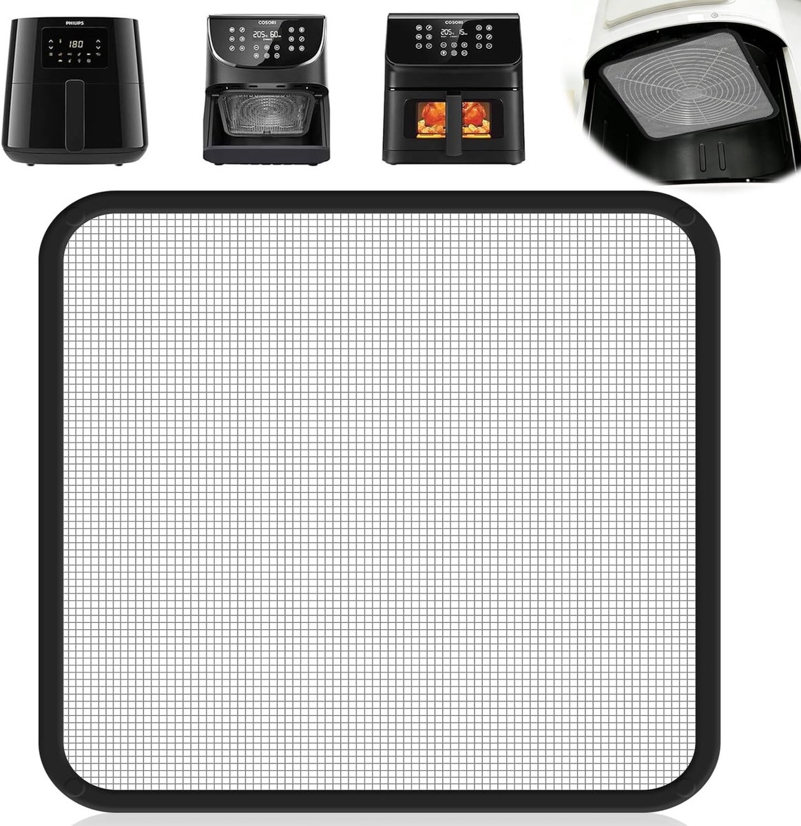 Spatbeschermer van roestvrij staal voor Cosori TurboBlaze Airfryer 5,5L, 6,0L, 6,2L Spatbeschermer voor Philips Airfryer HD9285 HD9270 Fijnmazige vetspatbeschermer met siliconen buitenrand (2Stk)