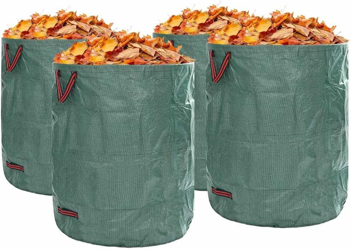 Set van 4 tuinvuilniszakken, 79 x 79 x 99,5 cm, scheurvaste tuinzakken met handgrepen voor bladeren en tuinafval, opvouwbaar en herbruikbaar, van polypropyleen