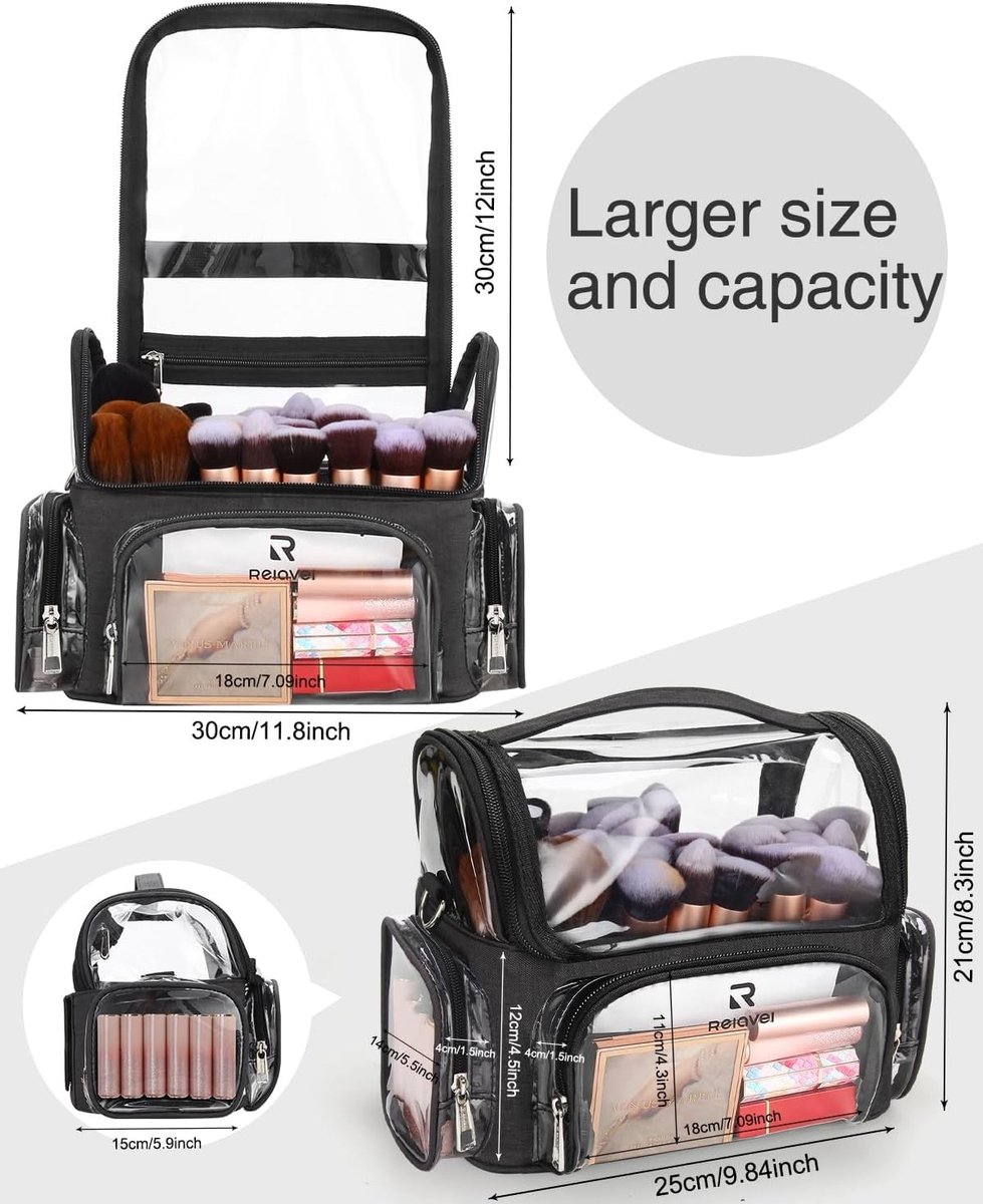 Make-upkoffer - Zwart - L - Professionele Cosmetica-organizer met Borstelhouder - Voor Dames