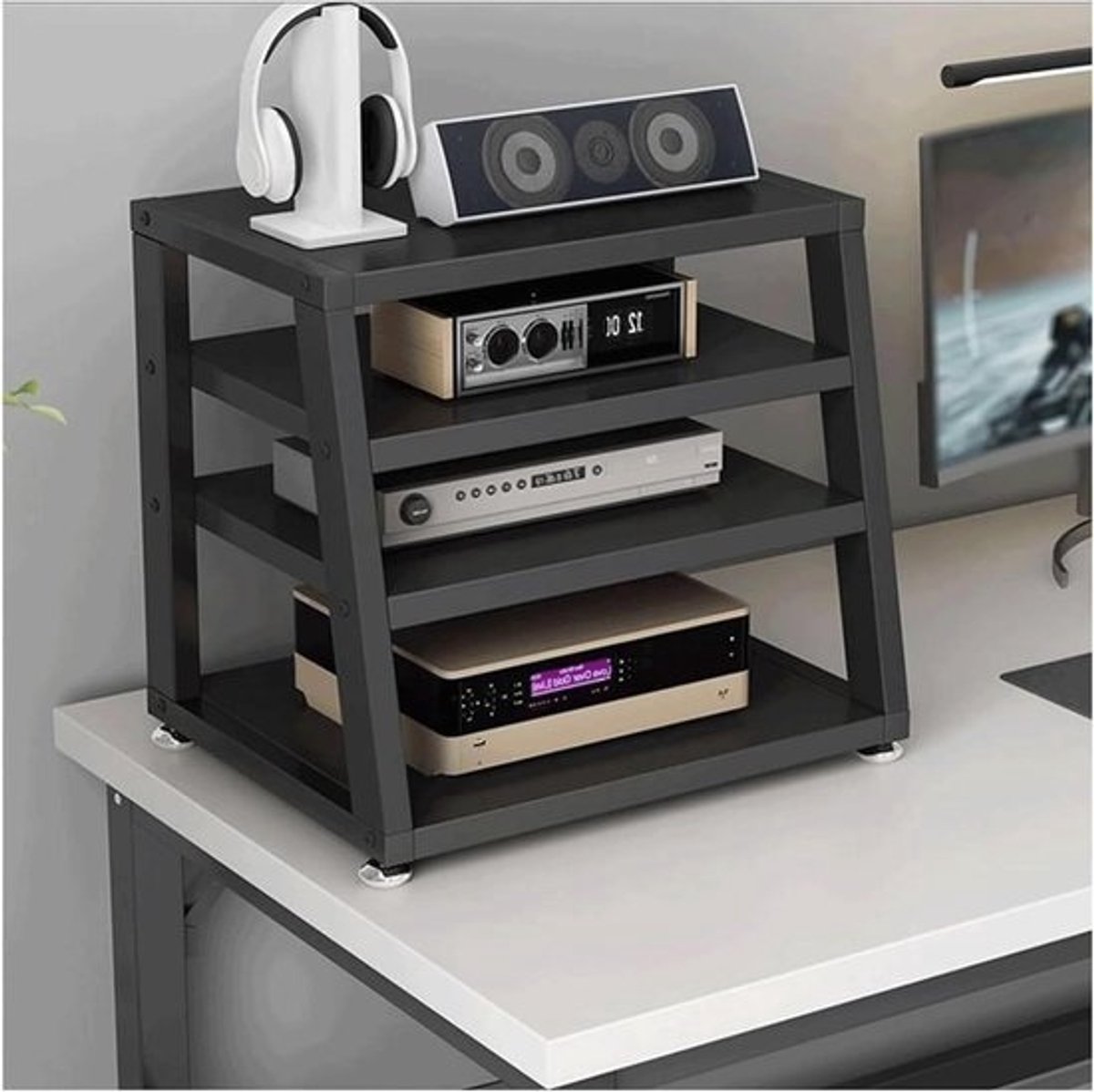 Audiorek - Stereo rek AV - Audio apparatuur organiseren - Open ontwerp ventilatie - 45x35x48cm - Zwart