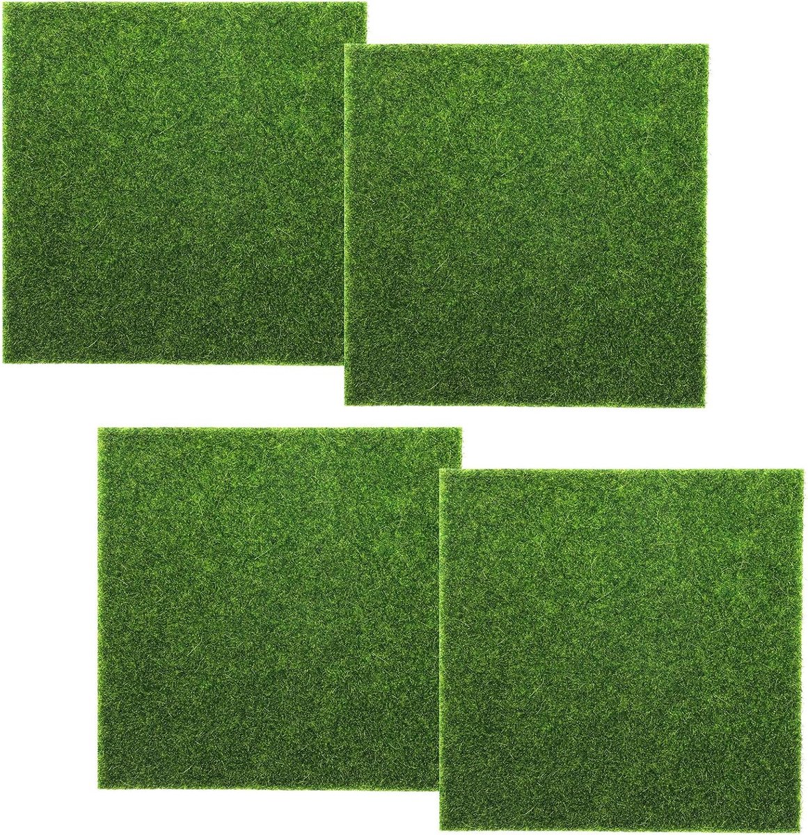 Dailygoods- Kunstgras 4 Stuks 15 x 15 cm - Miniatuurtuin - Decoratie - PVC - Tuin - Kunstprojecten - Realistische Kleuren - Miniatuurtapijt