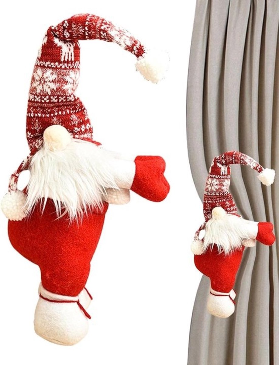 Gordijnhouders Kabouters - Kerst gordijn clips - Feestelijke sfeer creëren - Robuust katoenen stof ontwerp - 21 cm