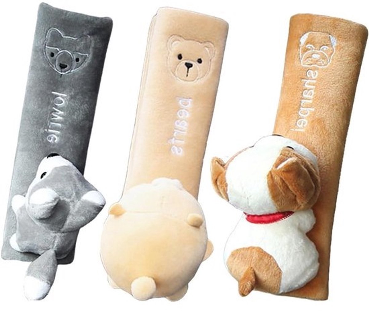 Gordelbeschermers Set - Kussengordels - Comfortabel Reizen - Zachte Flanel Katoen - 3 Stuks - Beige Bruin Grijs