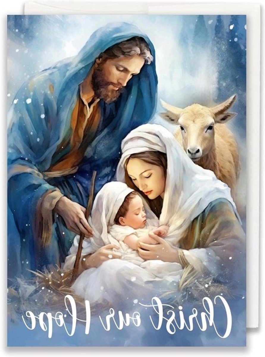 Religieuze Kerstkaarten - Wenskaarten Set - Kerstdagen Vieren - Inspirerend Gedicht - 24 Stuks - Blauw Wit