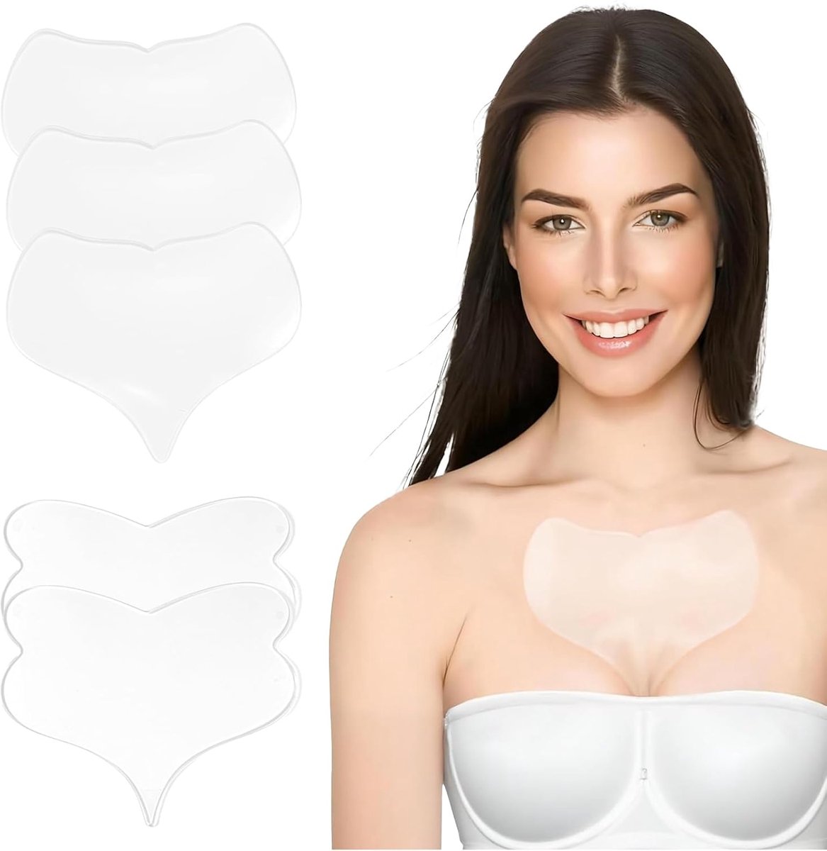 5 stuks decolleté pads voor rimpels, siliconen decolleté, licht en ademend, verbetert aanzienlijk de stevigheid en zachtheid van de huid, geschikt voor thuis en op reis