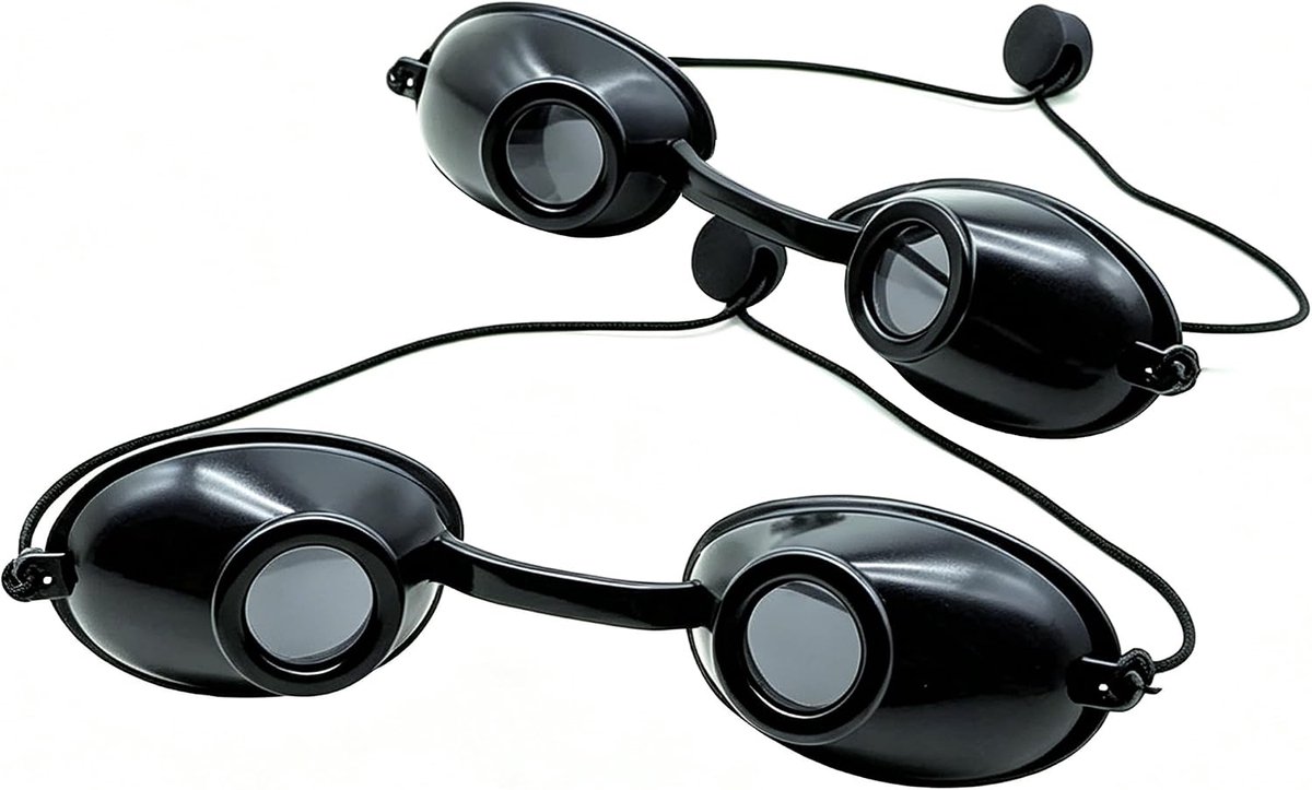 Zonnebankbril (set van 2), zwart, met elastische band – Lichtgewicht ontwerp voor zonnebanken, lichttherapie, gebruik binnenshuis en dagelijks gebruik