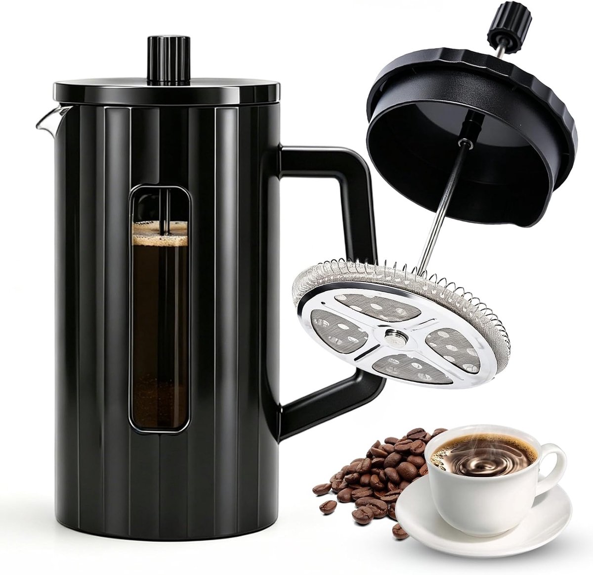 Press 1 liter koffiezetapparaat, frenchpress met roestvrijstalen filter en hittebestendig glas voor Cold Brew, vaatwasmachinebestendig, BPA-vrij