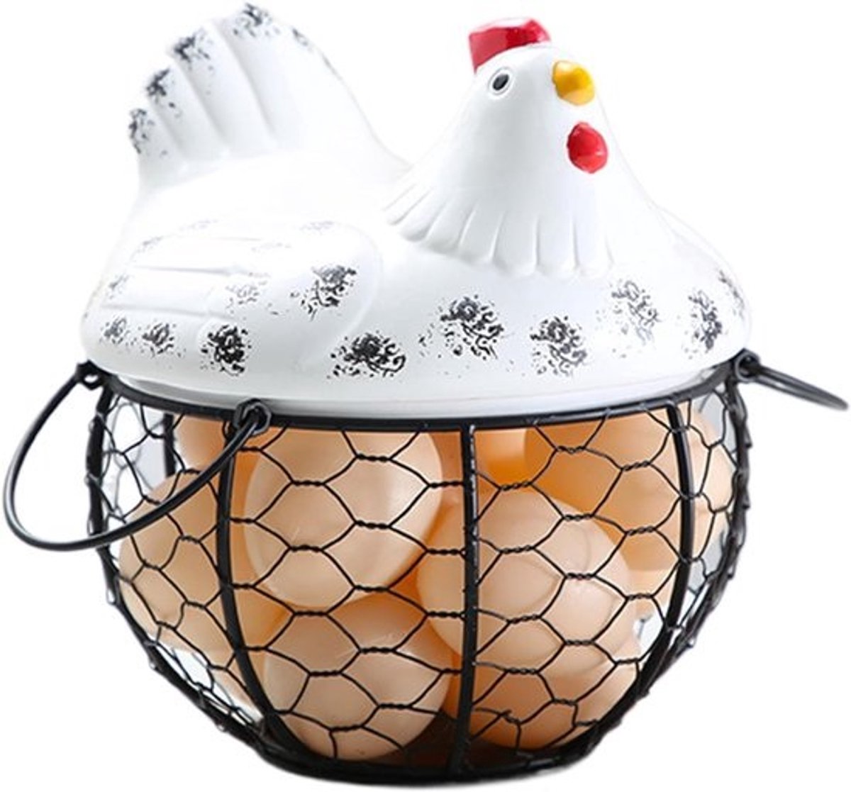 Eier Mand - Verzamelmand - Verse Eieren - Met Deksel Handvat - 16x19x19 cm - Wit