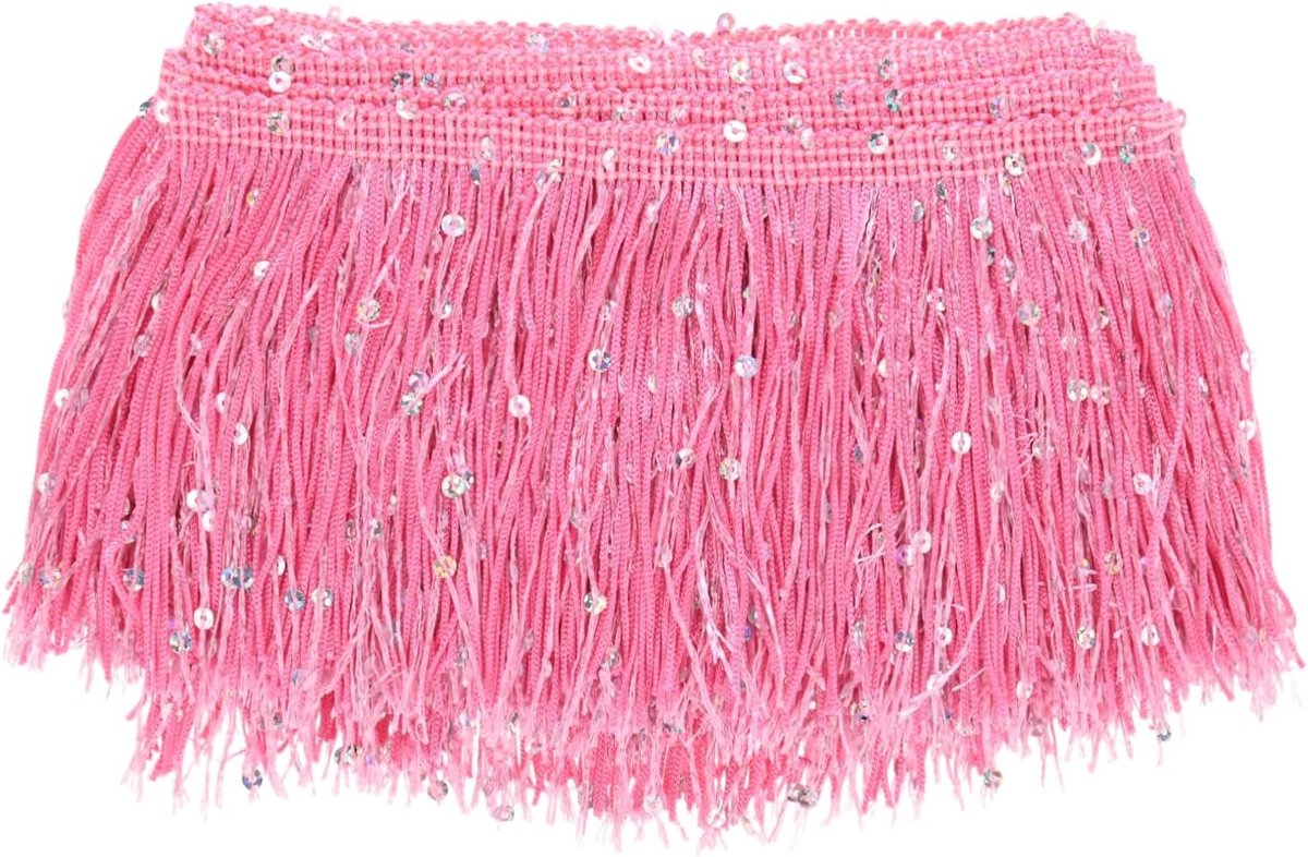 5 Yards Sequin Kwastje Fringe Trim 4 "Sprankelend Polyester Franje Trim Lint Boho Kant Naaien Trimmen voor Latijnse Jurk/Rok/DIY Naaien Ambachten [Roze]