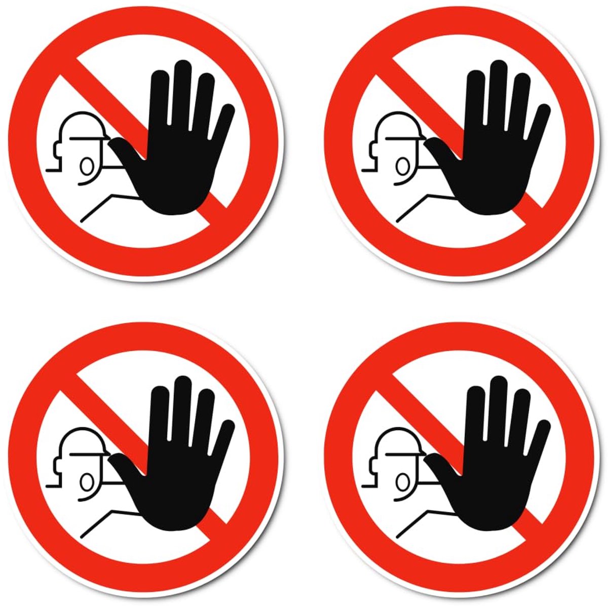Toegang voor onbevoegden verboden: D-P006 - DIN EN ISO 7010 / ASR A1.3 - Stickers: Ø 10 cm, 4 stuks