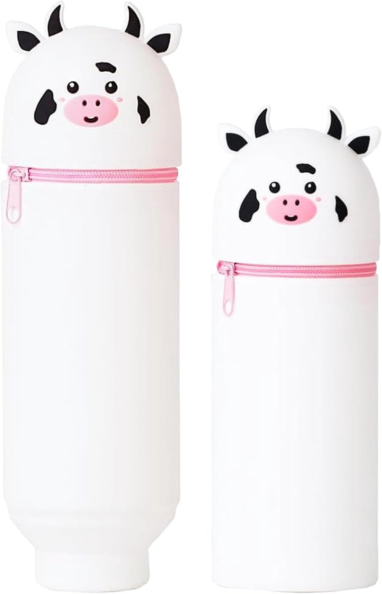2-in-1 van zachte siliconen panda, schooletui in panda-vorm, pennenhouder voor op tafel, met ritssluiting, kleurpotloden, viltstiften, voor school, thuis, kantoorbenodigdheden, Wit