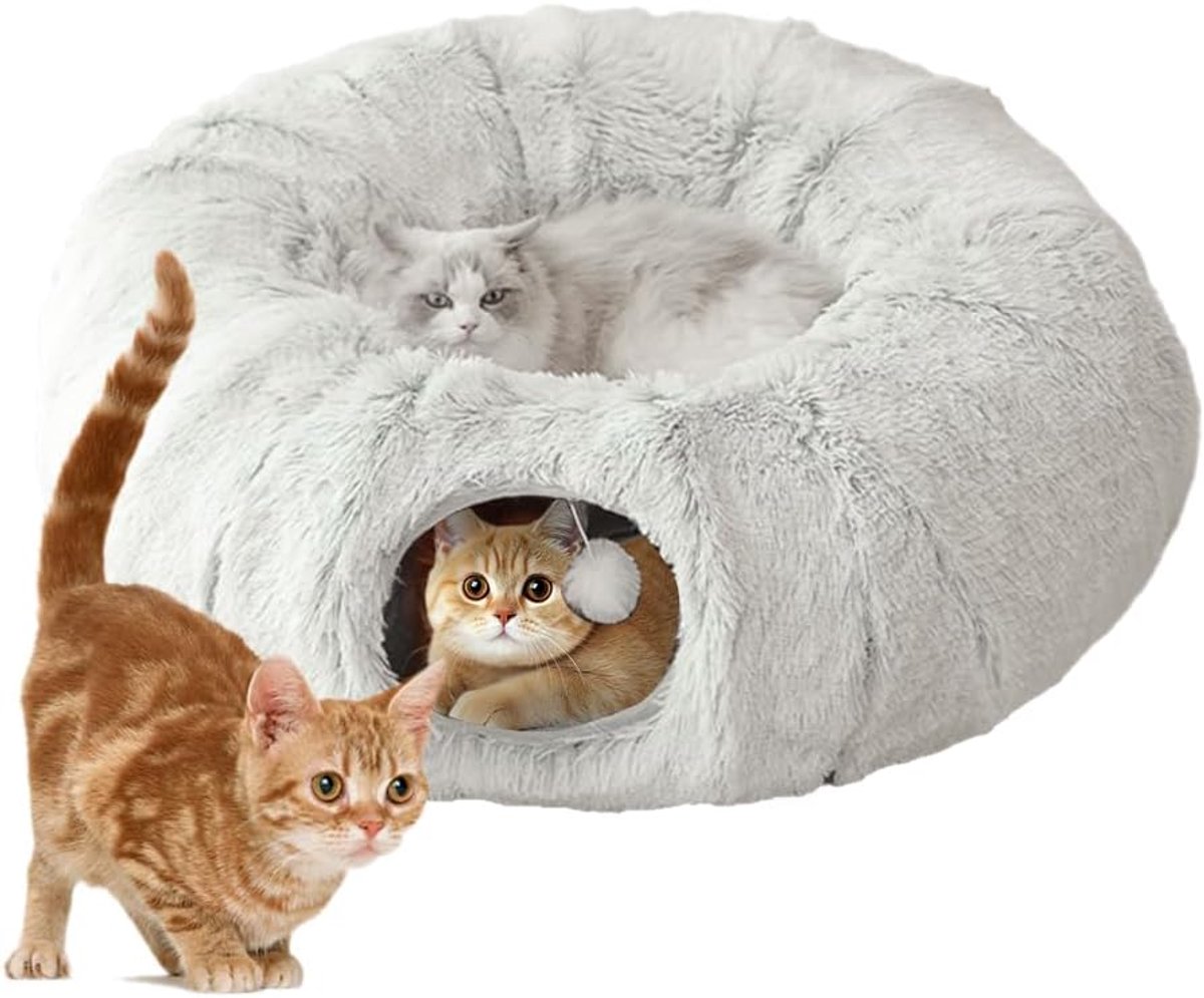 85 x 26 cm, kattentunnel, grote tunnel voor katten, donutunnel met afneembaar bed, opvouwbaar, om te spelen en uit te rusten