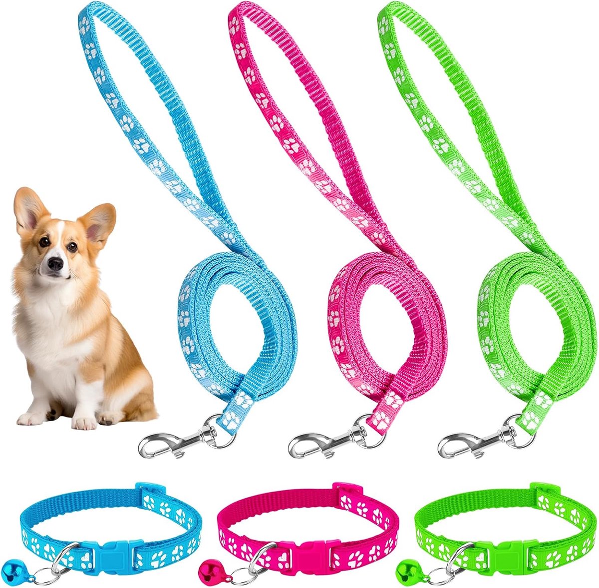 3 stuks puppyhalsband met riem, hondenhalsband en riem, hondenhalsband voor kleine honden, puppy-accessoires verstelbaar zachte nylon halsband voor huisdieren