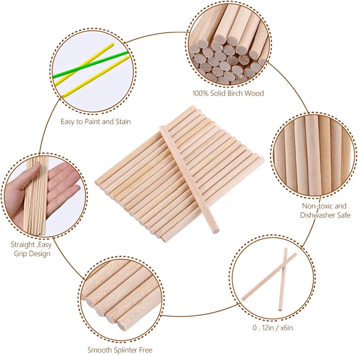 Houten lollystokken, 100 stuks, 80 mm, ronde houten stokken, voor doe-het-zelf, houtbewerking, bouwmodel, woondecoratie
