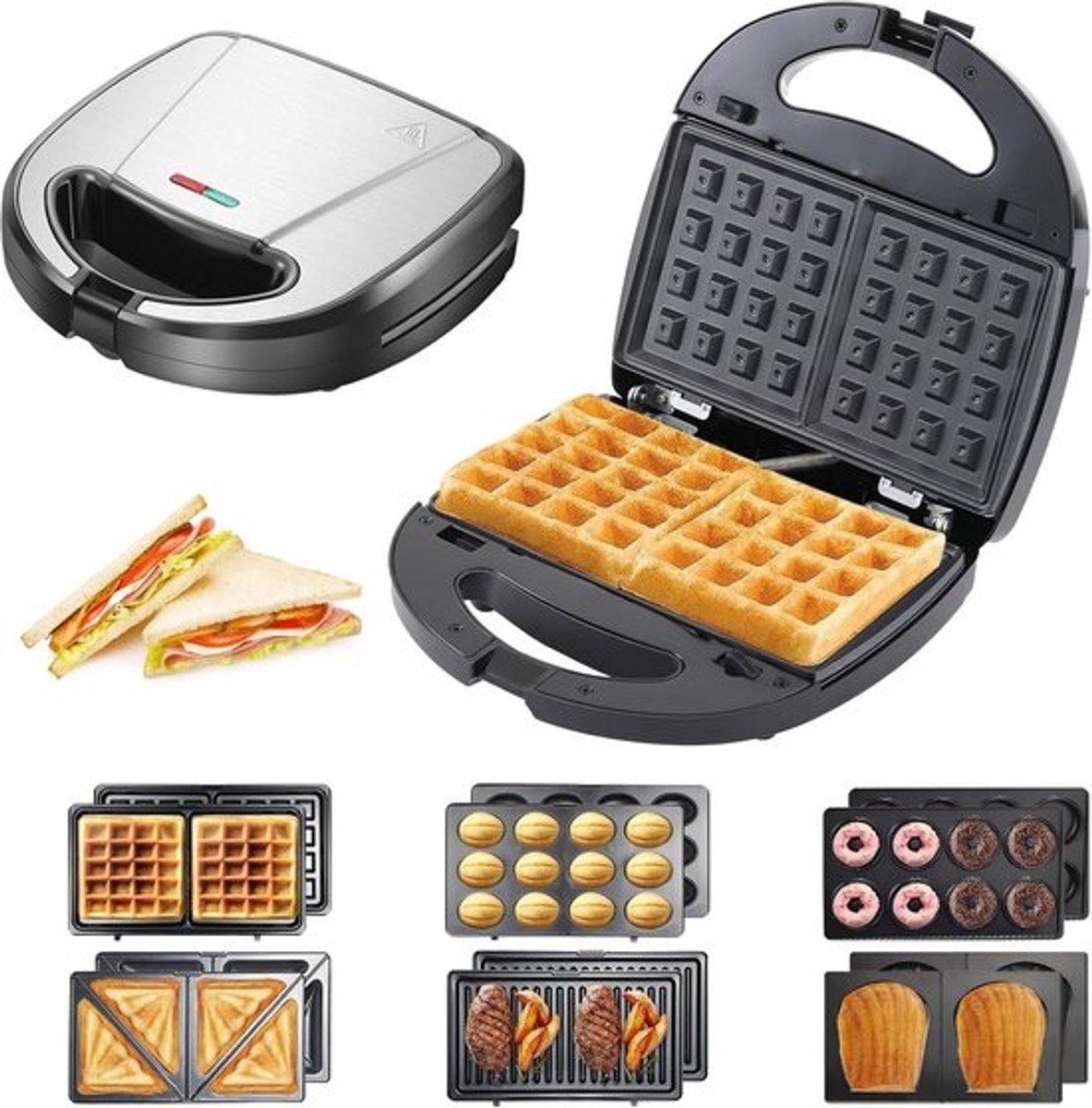 Wafelijzer met Verwisselbare Platen - Tosti Apparaat - Contact Grill Multifunctioneel