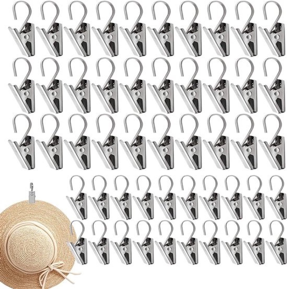 Gordijn Clips - S-haken Ophanghaken - Decoratie Ophangen - Heavy Duty Roestvrij Staal - 50 stuks - Zilver