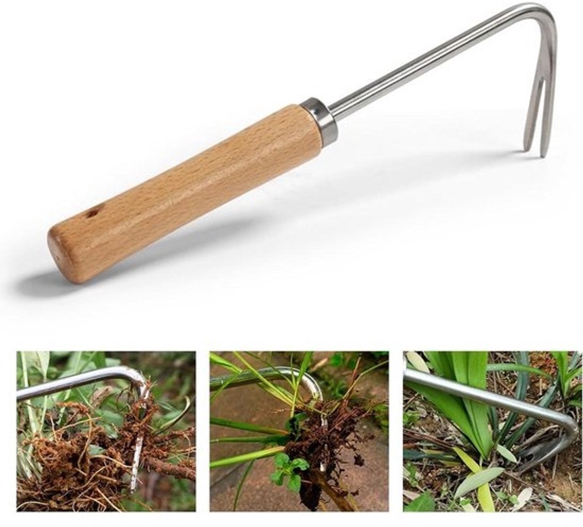 Handmatige Onkruidverdelger - Onkruidsteker Tuin - Onkruid Verwijderen - Roestvrij Staal - 30 cm - Zilver