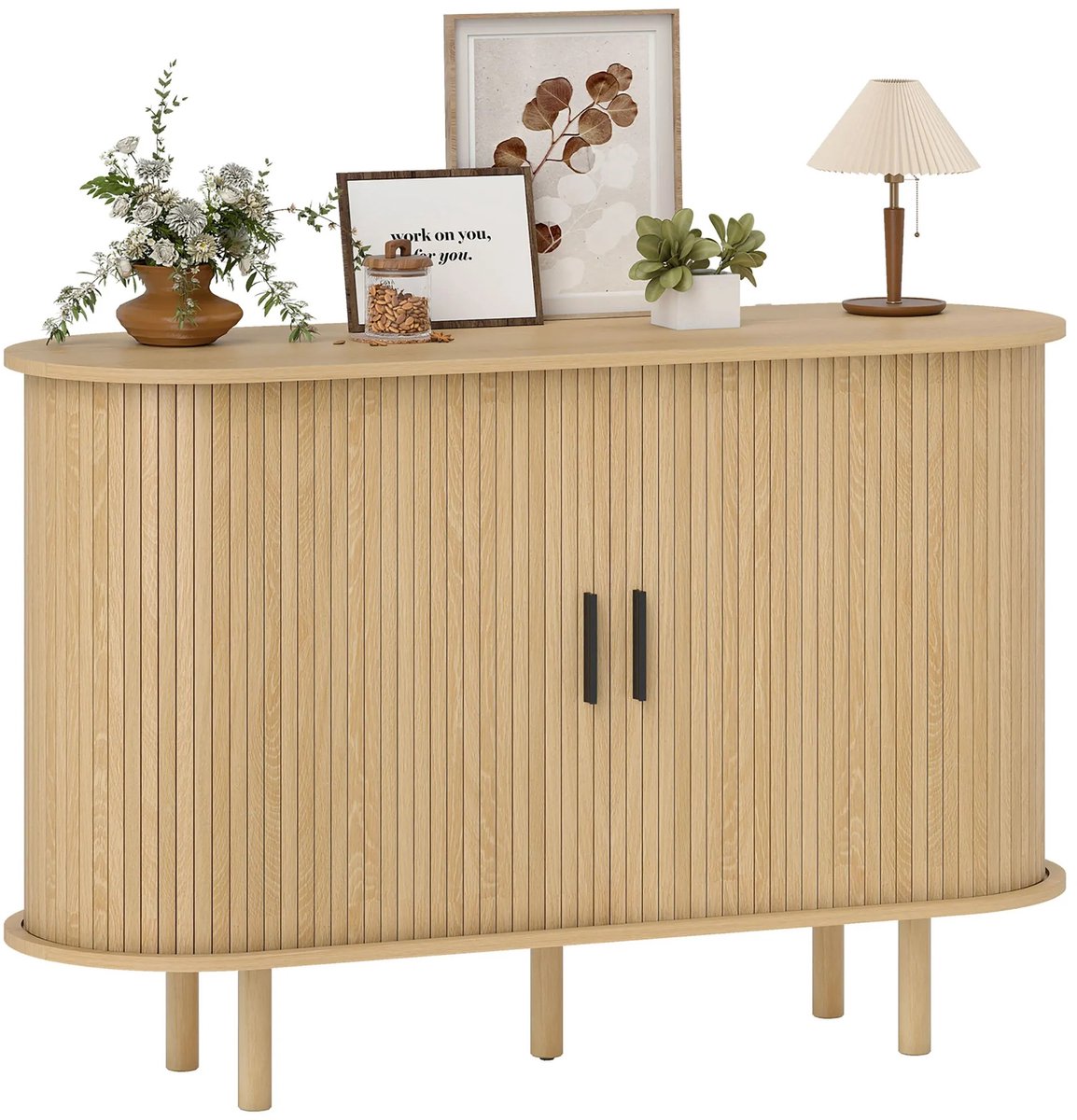 Atlasyx dressoir - Opbergkast - Buffetkast - Dressoir kasten - Woonkamer kast - Schuifdeuren - 4 Vakken - 120 x 40 x 78 cm - Eiken