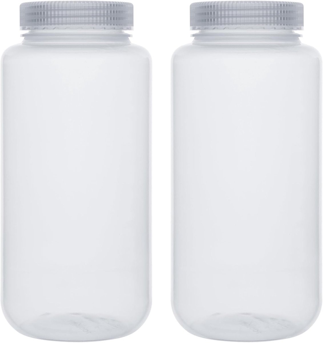 Reagentflessen met Wijde Mond (2-Pack), Polypropyleen, Bestendig tegen Zuren en Basen, Levensbestendig Deksel voor Oplosmiddelopslag in het Laboratorium, 1000 ml