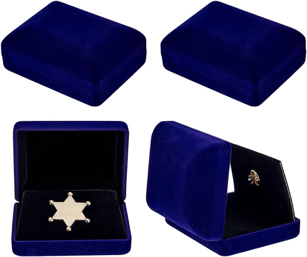 Dailygoods- Broche Displaybox 4 Stuks - Fluwelen Sieradendoos - Badge Presentatie - Geschenkdozen - Medaille Opslag - Kwaliteit en Creativiteit - Sier