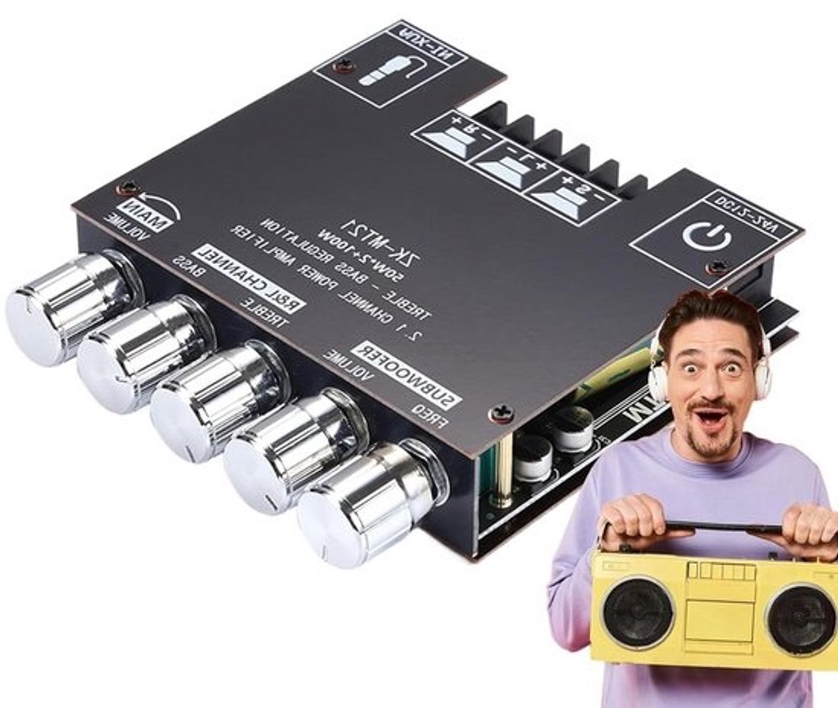 Audio Versterkerbord - Stereo Versterker - Muziek Streamen - 2.1 Kanaals 100W - 9.3x9x2.2cm - Zwart