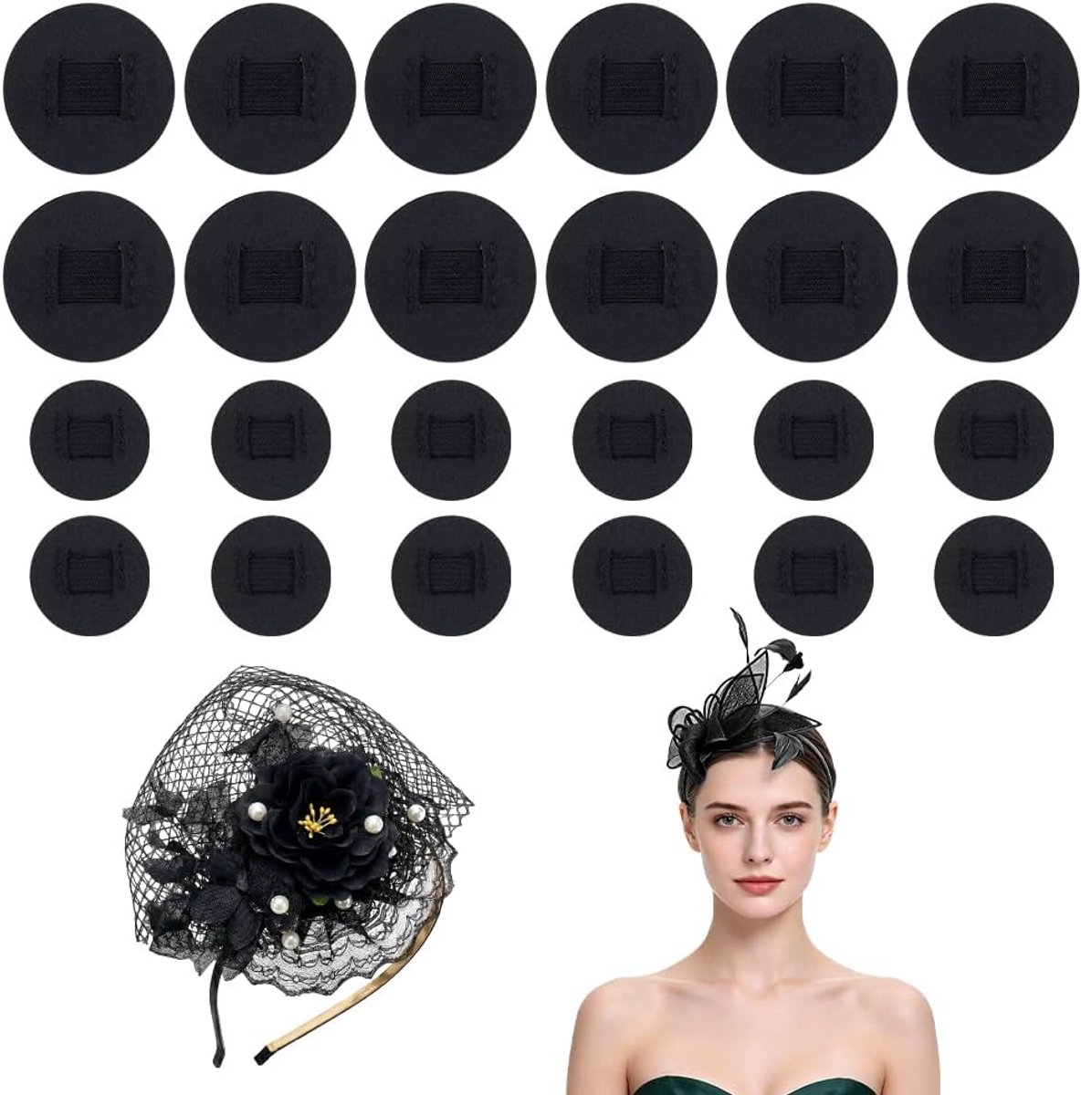 Vilten haarelastiekjes, 34 mm, doe-het-zelf haaraccessoires, basis met rubberen lus, vilten hoofdband, decoratieve onderlegger voor theefeesten, bruiloften en handwerk, zwart