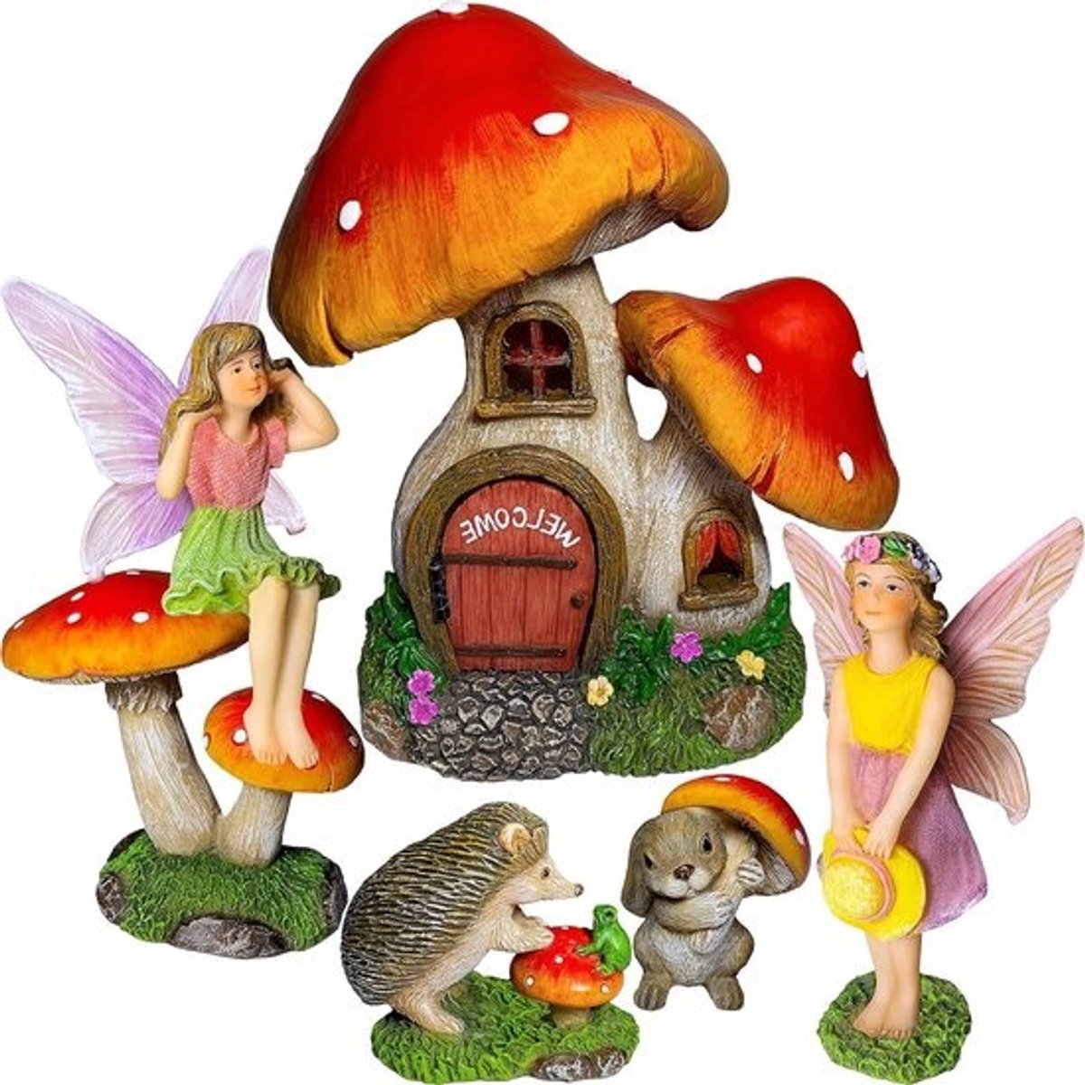 Miniatuur Paddestoel Huisjes - Feeën Tuin Beeldjes - Decoratie Creëren - Handbeschilderd Hars - 6 stuks - Rood