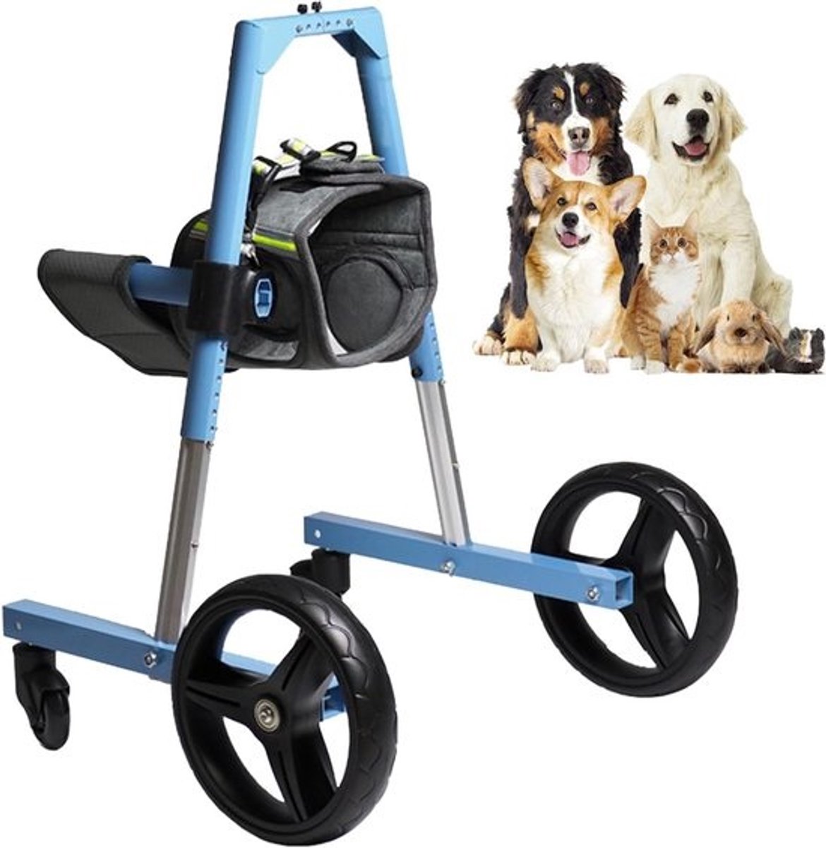 Hondenrolstoel - Hondencarretje mobiliteitshulp - Huisdier mobiliteit verbeteren - Volledig verstelbaar frame - 4 wielen - Zilver