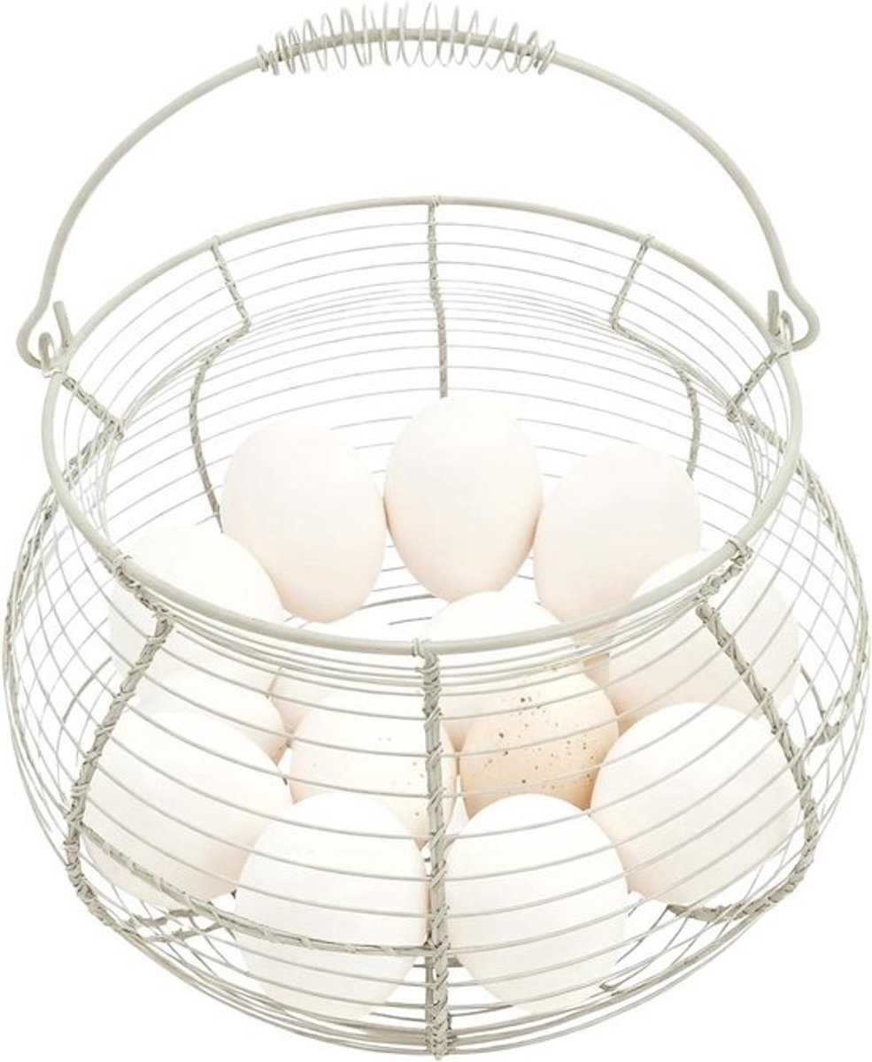 Eiermand Metaaldraad - Eierhouder Mandje - Eieren Verzamelen - Rustieke Zwarte Afwerking - 17x22x17 cm - Beige