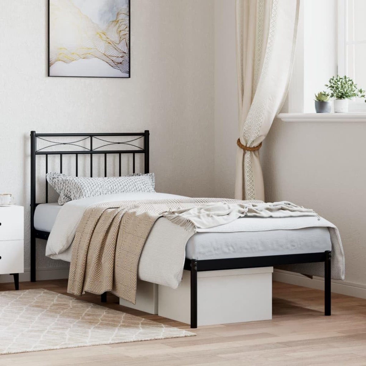 Bedframe met metalen hoofdeinde, zwart, 80 x 200 cm, bedframe met metalen platform, tweepersoonsbed, bedframe, eenpersoonsbed, dubbel bed, metalen bedframe #2