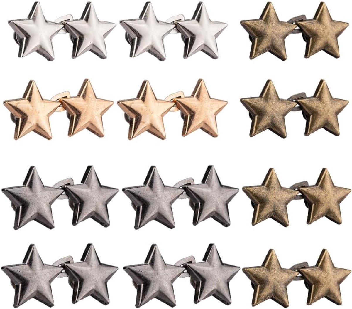 12 paar stervormige spanklemmen, direct verwijderbaar herbruikbaar en verstelbaar, geen naaien nodig voor vrouwen en meisjes, losse broeken en rokken, mouwen, truien, jurken (4 kleuren)