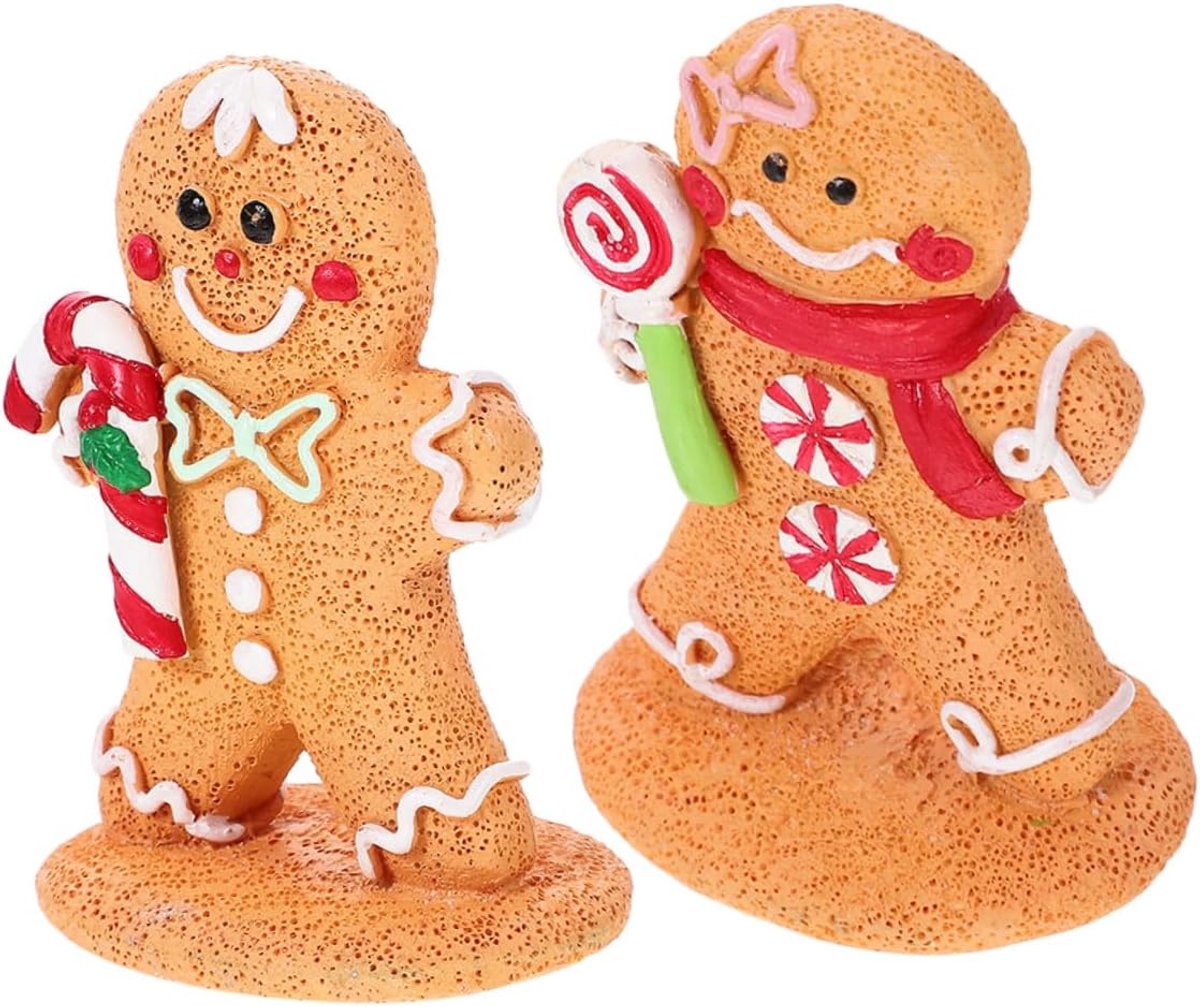 2 Stuks Kerstdecoratie Gingerbread Kleine Harsfiguren met Ontwerp voor Tafeldecoratie Sfeervolle Feestversiering tijdens Kerst