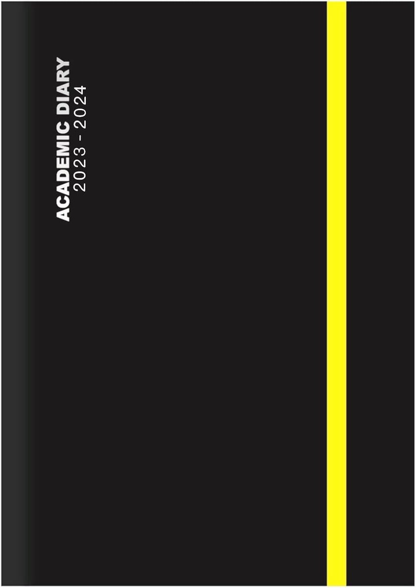 2023-2024 A4 Black Day a Page Academisch Studentendagboek Met A4 Dag naar Pagina en een Elegante Zwarte Case-binding Met Elastiek