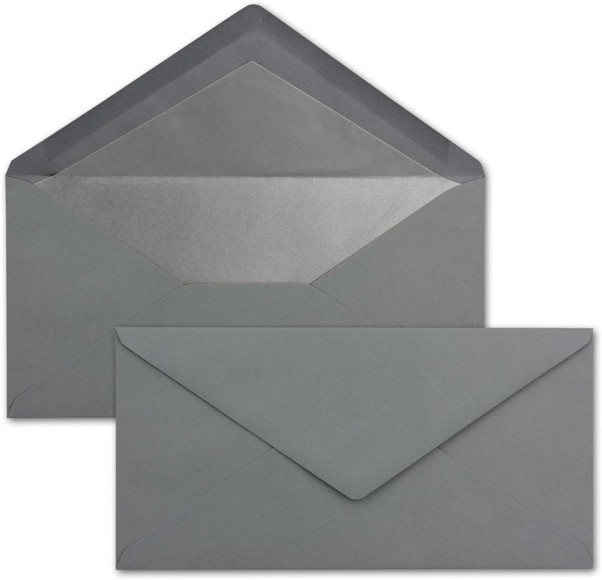 15 enveloppen DIN lang - grafiet / donkergrijs met zilver-metallic binnenvoering - 110 x 220 mm - nat lijmen - feestelijke enveloppen voor Kerstmis