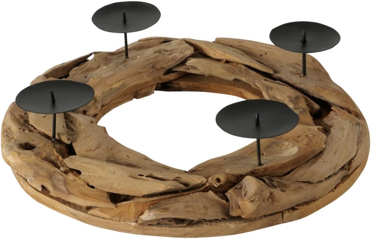 Kandelaar Palu (van hout, kandelaar, diameter 43 cm, geschikt voor stompkaars, kaarsen, theelichthouder, kandelaar voor adventskrans, decoratie) 2016738, bruin, normaal