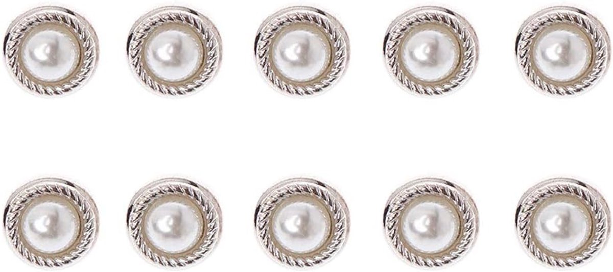10 stuks romig wit faux parel plastic schacht knoppen naaien bruiloft ambachten versiering 10mm romig wit + zilver 10mm