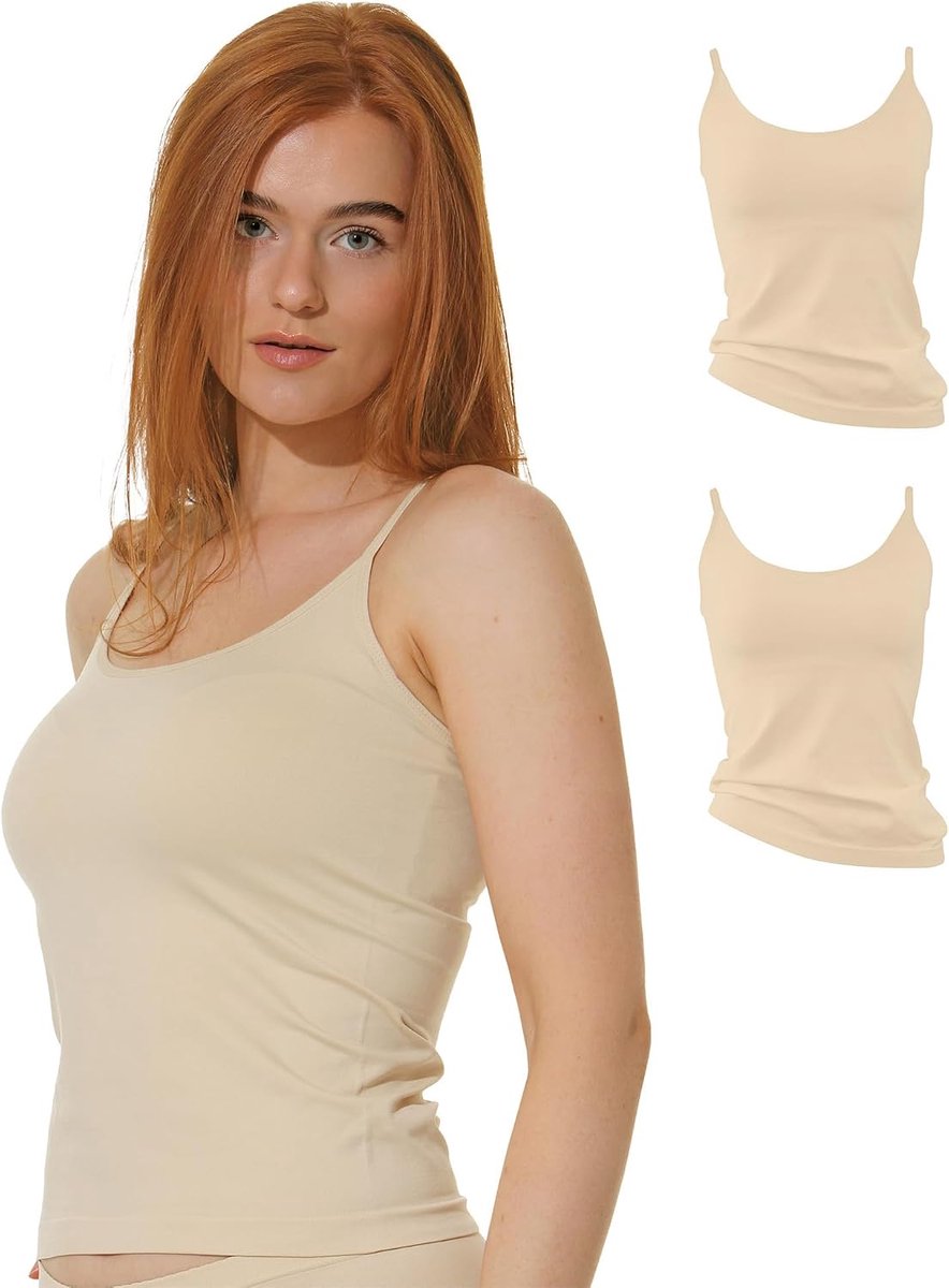 Set van 2 naadloze spaghettibandjes voor dames, zwart, wit of huid
