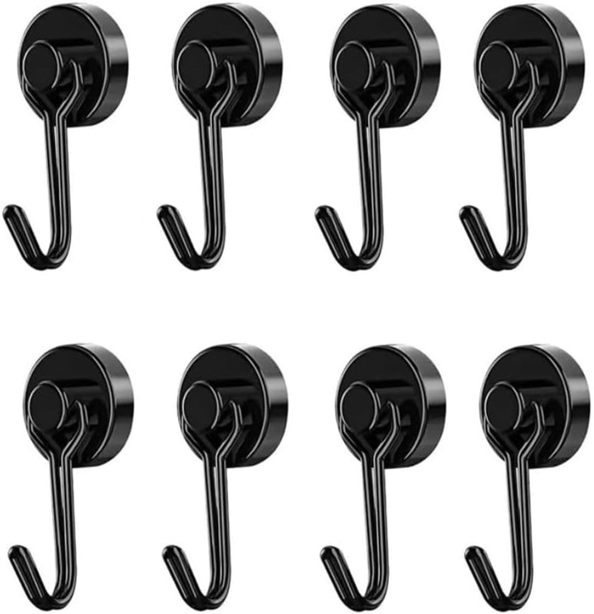 8 stuks magneethaken, extra sterk, 180 graden, 16 mm, zwart, magneten met haken, neodymium magneten, haken, sterk voor plafond, magneetbord, keuken, kantoor, ophanging, belasting 8 kg