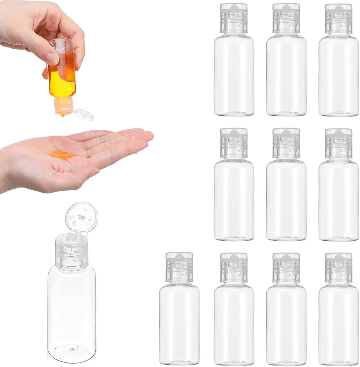 10 navulbare reisflessen, 20 ml, kunststof, reisflessen, transparant, reisflessen voor vliegtuig, toner, douchegel, lotion, shampoo