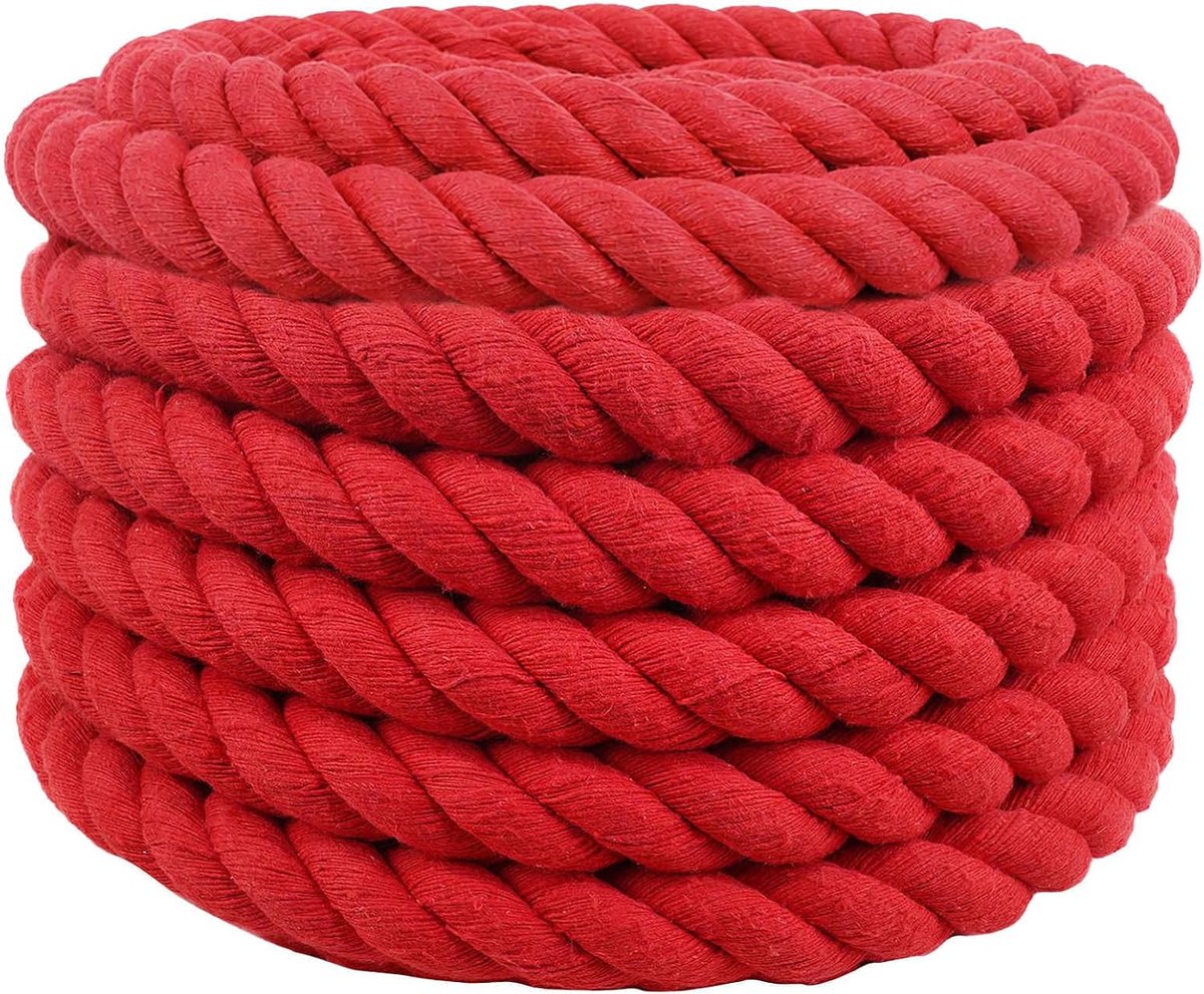 Touw, rood, 3,6 x 3,6 x 2500 cm, katoen, katoenen koord, zacht bindtouw voor tuin, balkon, knutselprojecten, doe-het-zelfdecoratie, 42011932