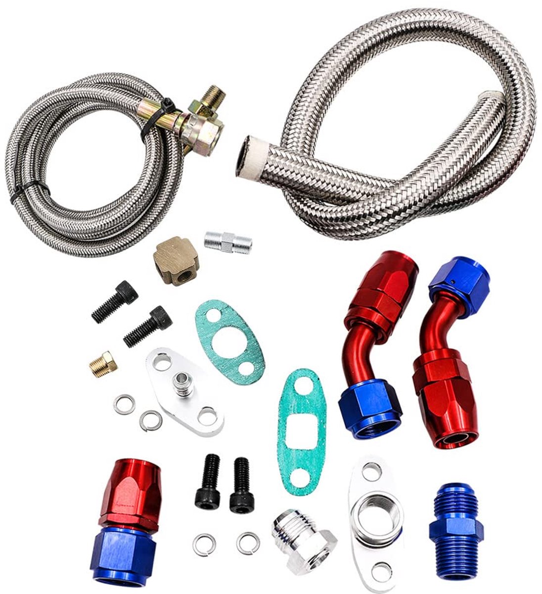 Oplader Olie Afvoer Retourlijn Olievoeding Complete Kit T3 T4 T04E T60 T61 T70 Zilver